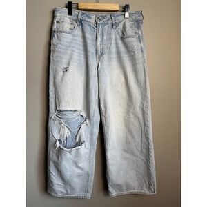 American Eagle High Rise Destroyed Baggy Wide Leg Ankle Jean 8 Grunge Streetwear